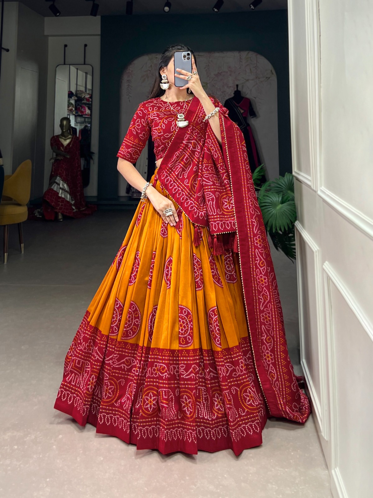Silk Bandhej Lehenga Choli with Dupatta for Women - Image 14