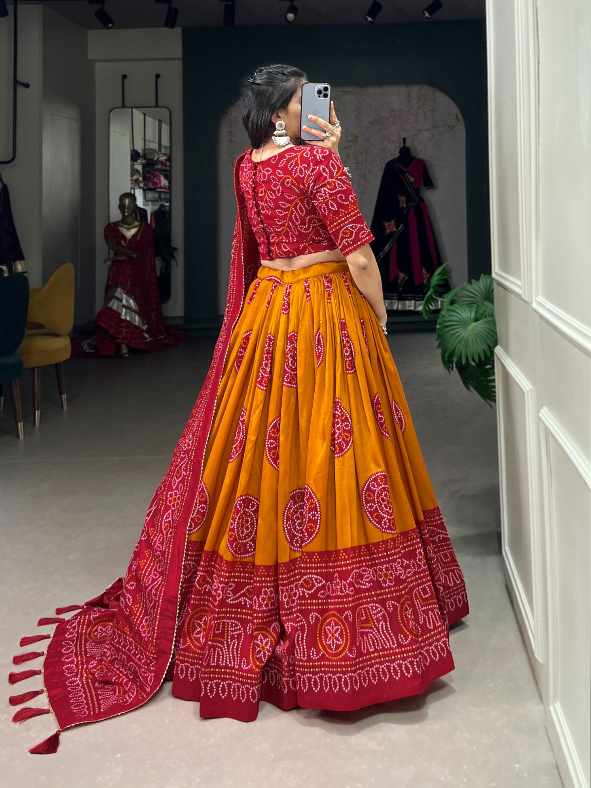 Silk Bandhej Lehenga Choli with Dupatta for Women - Image 17