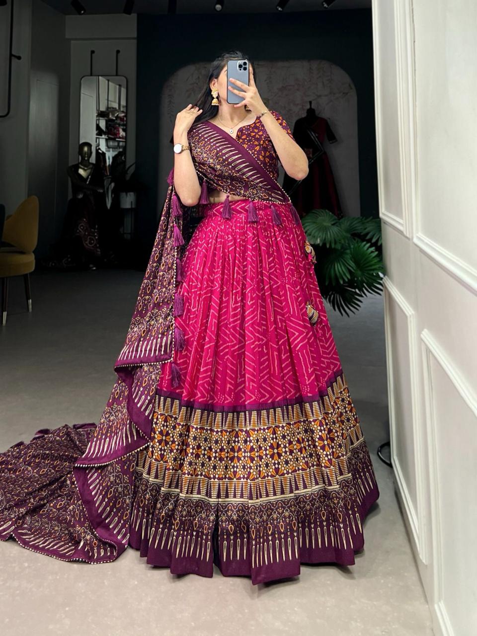"Designer Bandhej Silk Lehenga Choli with Dupatta"