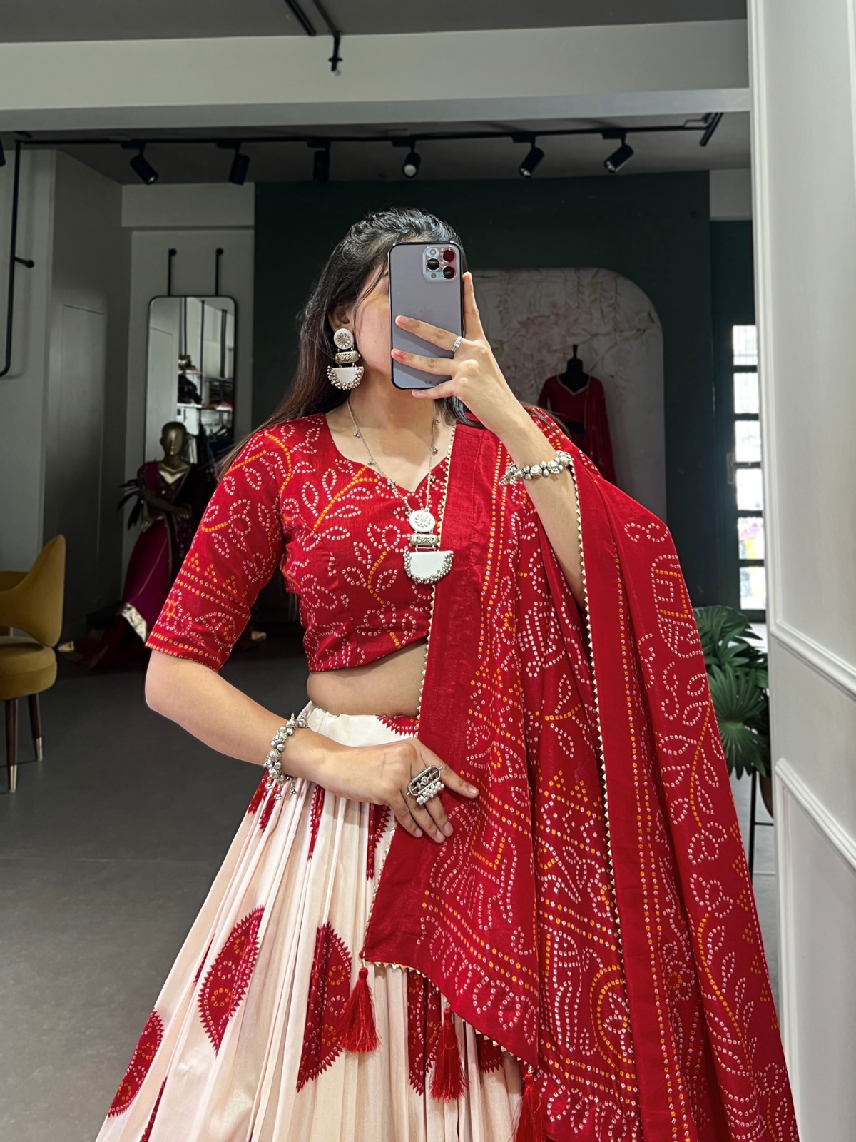 Silk Bandhej Lehenga Choli with Dupatta for Women - Image 2